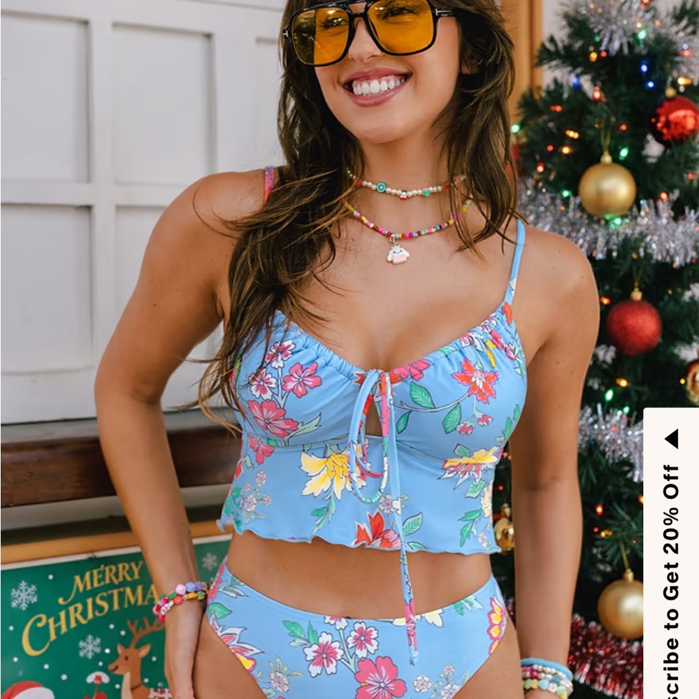 Cupshe Light Blue Floral Tie-Front Bikini Set